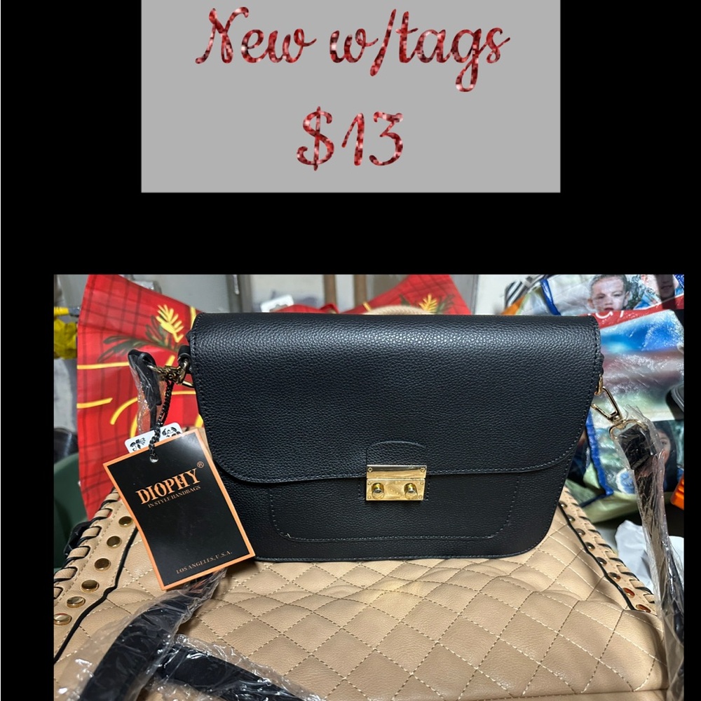 Source Unknown Black Crossbody Bag with Gold Accent